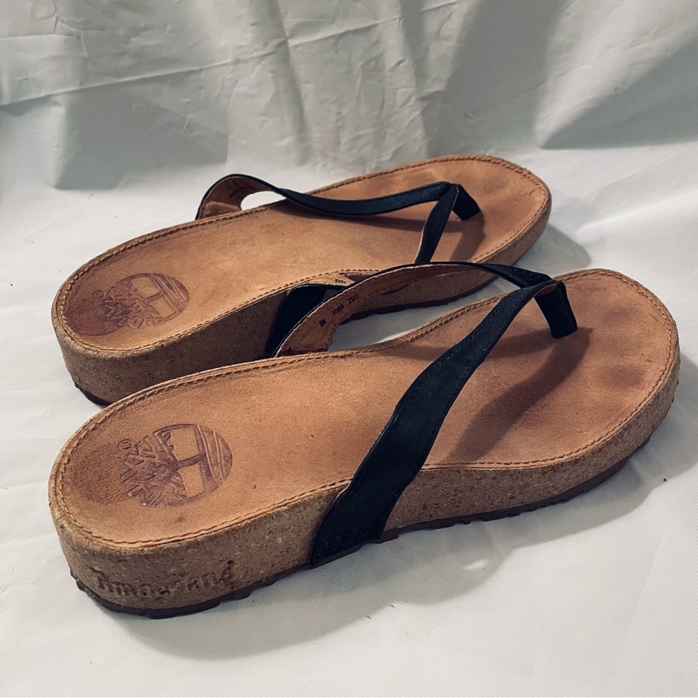 Timberland Women’s Thong Sandals Black Leather Size 8